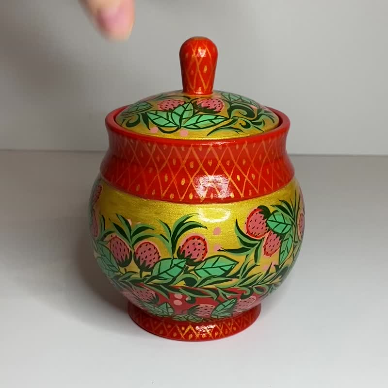 盒草莓，木制家居装饰，hohloma 民间装饰品，红金色，浆果 - 摆饰 - 木头 红色