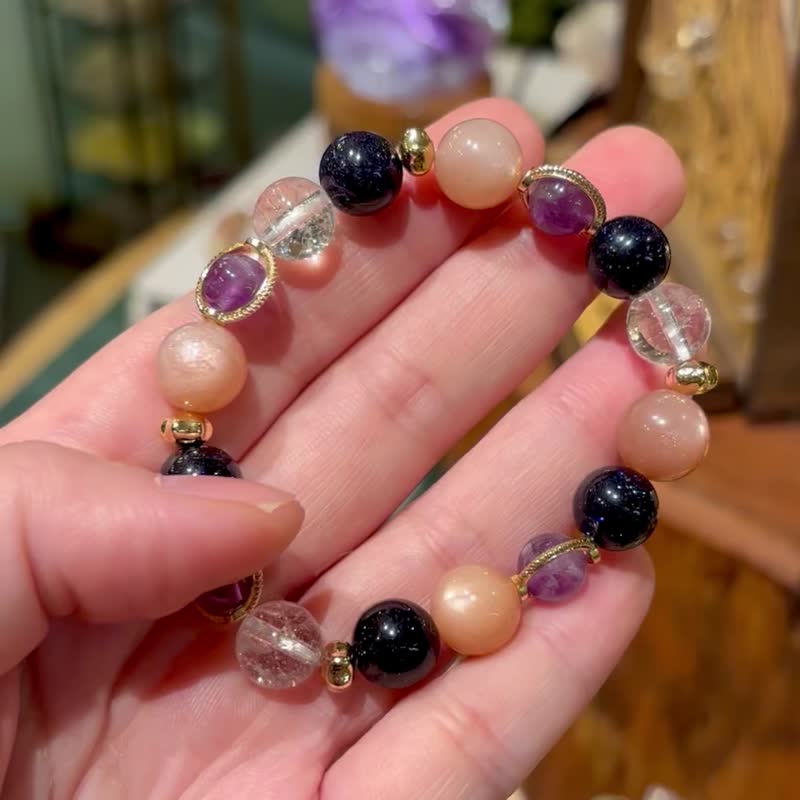闪耀光芒 太阳石 蓝砂石 紫水晶 冰花白晶 水晶 - 手链/手环 - 水晶 金色