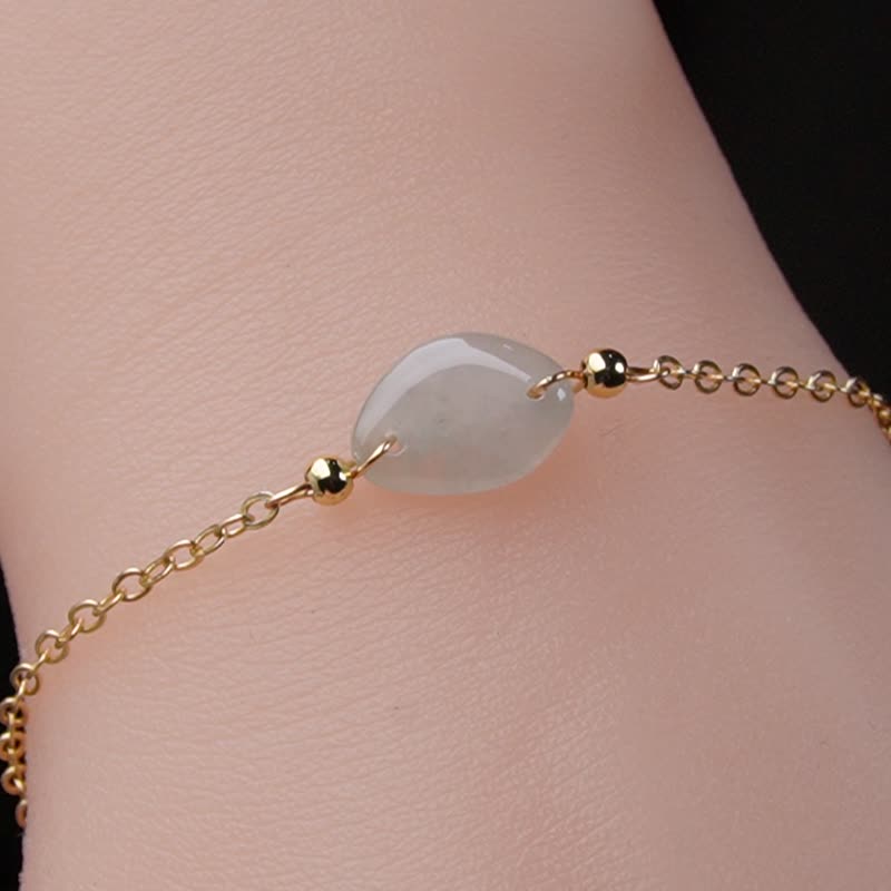 冰种翡翠随形手链 14K包金 | 天然缅甸玉A货翡翠 | 送礼 - 手链/手环 - 玉石 绿色