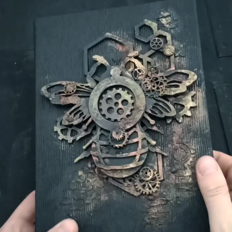 Steampunk journal handmade for sale Gothic grimoire notebook mechanical blank - 笔记本/手帐 - 纸 黑色