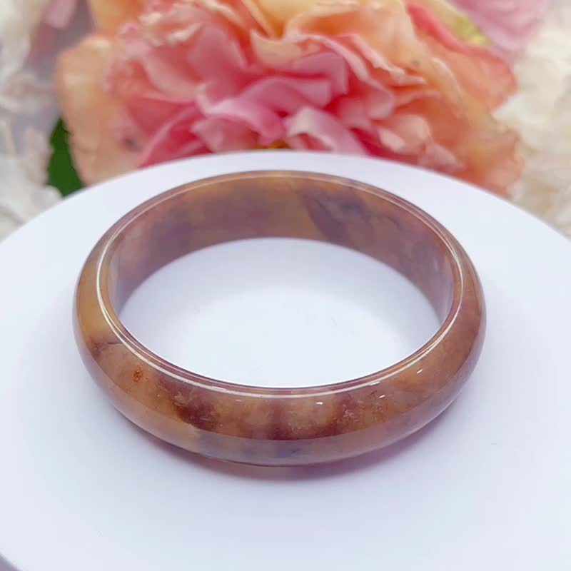 NO.126干燥玫瑰色紫罗兰 62 MM 圈口金丝玉镯 新疆料冰润 平安镯 - 手链/手环 - 玉石 多色