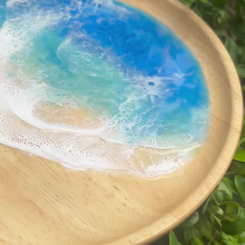 【现货】海洋海浪蓝绿圆木盘 - 盘子/餐盘/盘架 - 树脂 