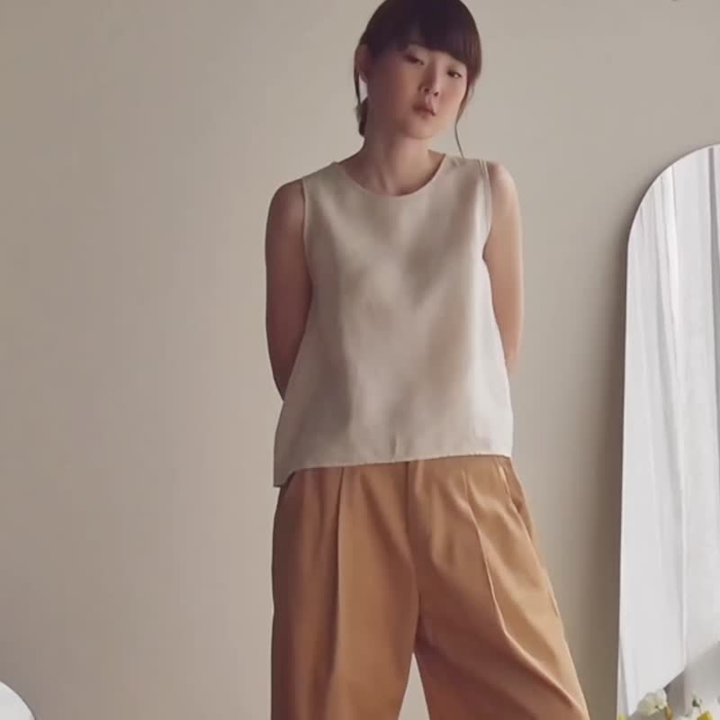 无袖 亚麻 上衣 - 天然色 - 女装上衣 - 亚麻 卡其色
