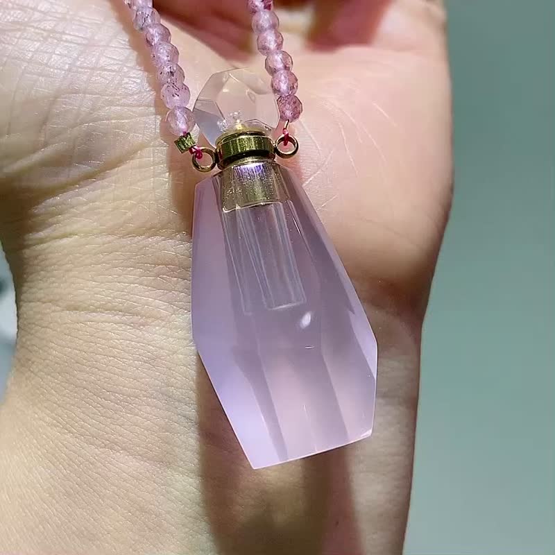 天然莫桑比克星光粉水晶 香水瓶吊坠可装香水全净体 - 项链 - 水晶 