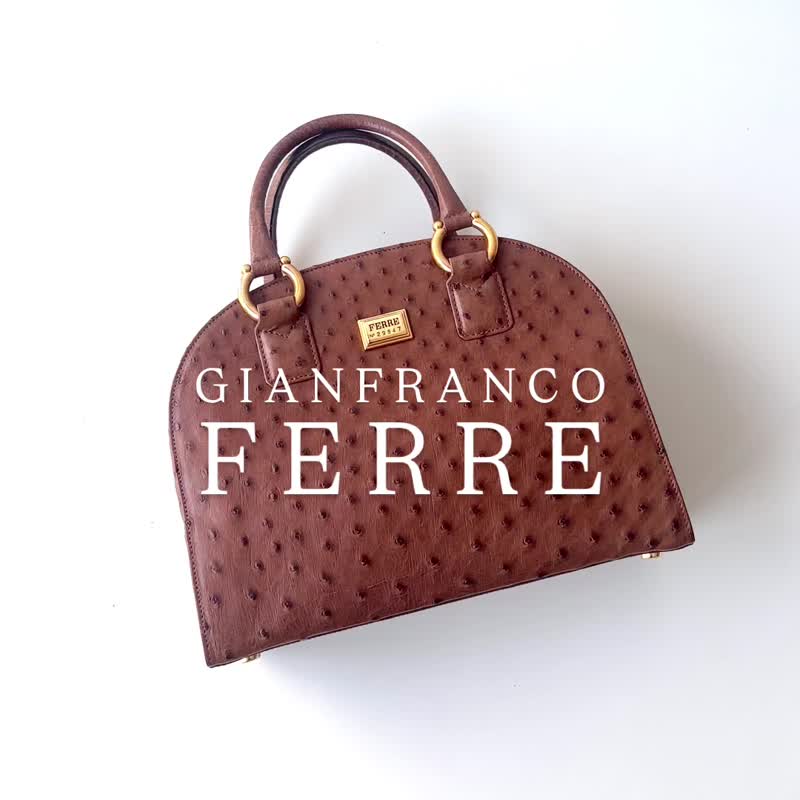 GIANFRANCO FERRE咖啡色珍稀驼鸟皮手提保龄球包F79 vintage - 手提包/手提袋 - 真皮 