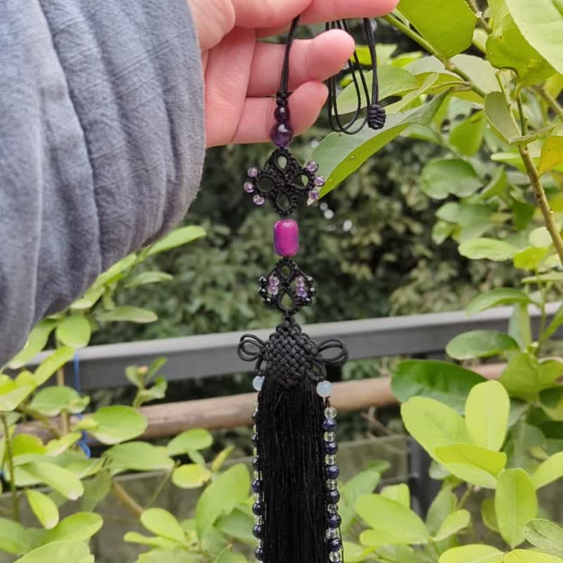 生日礼物中式古典吊坠挂饰吊饰天然紫水晶凤归云流苏穗子 - 吊饰 - 水晶 黑色