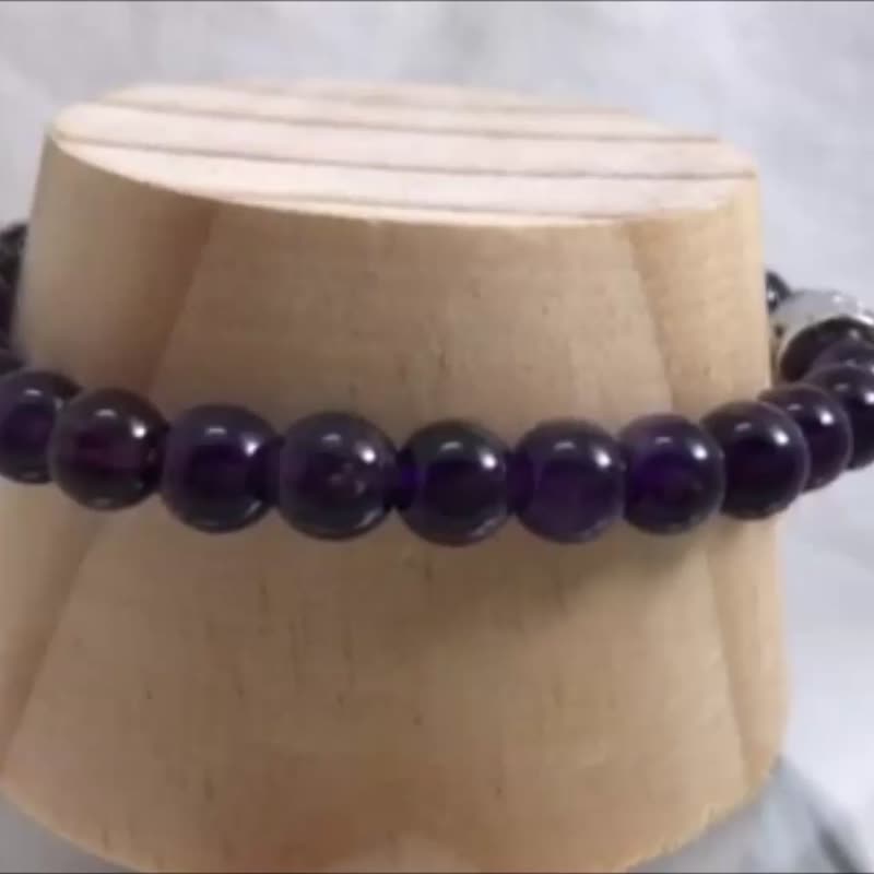 定制宝石手串 紫水晶6mm手串 手工水晶手链 隔珠配饰 弹性手围 - 手链/手环 - 半宝石 紫色