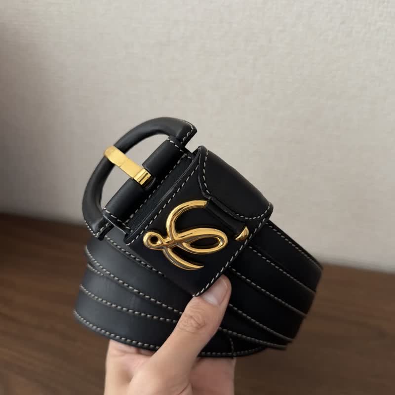 LOEWE 罗意威 金色 Logo  黑色 皮革腰带 - 皮带/腰带 - 其他材质 黑色