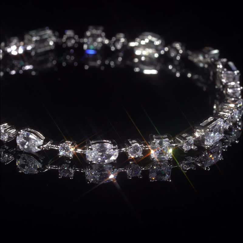 Wbj 4mm 纯银光辉网球手链 925 纯银电镀 18K 白金 异型宝石混镶 - 手链/手环 - 纯银 银色