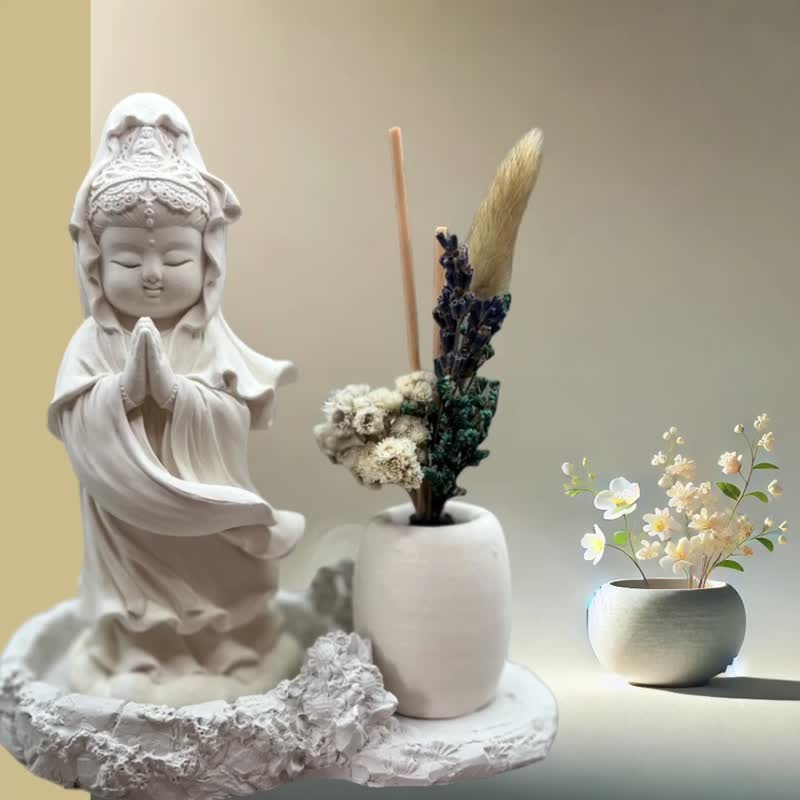 净念吉祥 观音33系列 合掌观音 豪华田园盘组 艺术香氛扩香组合 - 香薰/精油/线香 - 水泥 白色