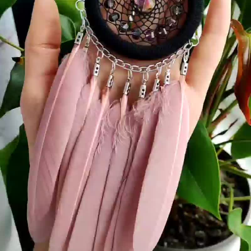 Small blush pink dream catcher car hanging accessories, Dreamcatcher for jeep - 墙贴/壁贴 - 绣线 粉红色