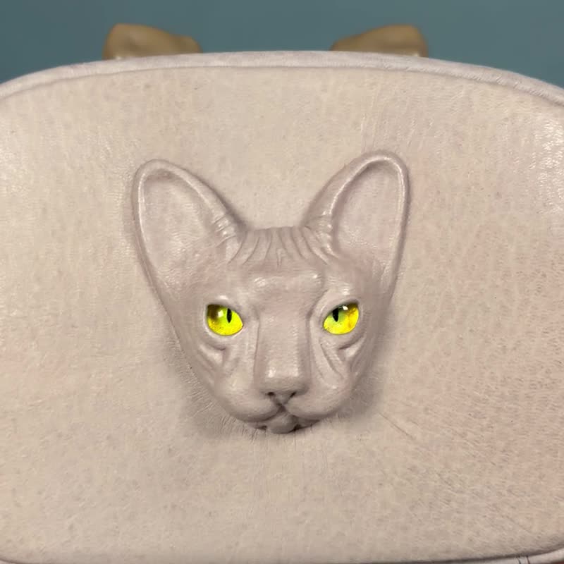 3D 斯芬克斯猫 皮革单肩小包 – 独特日本手工制作 - 侧背包/斜挎包 - 真皮 灰色