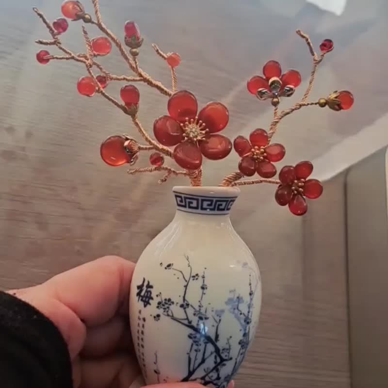 【中国风花瓶-红梅】磁铁 ∕ 冰箱贴 ∕ 扩香瓶 - 摆饰 - 宝石 红色