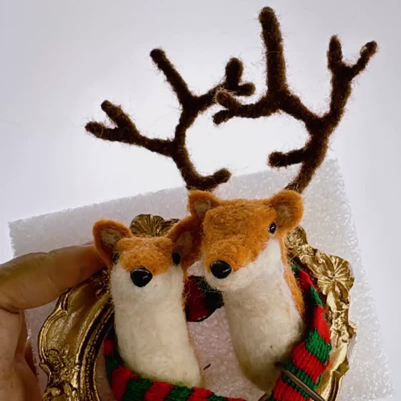 耶诞节情侣夫妻梅花鹿磁铁 - 冰箱贴/磁贴 - 羊毛 橘色