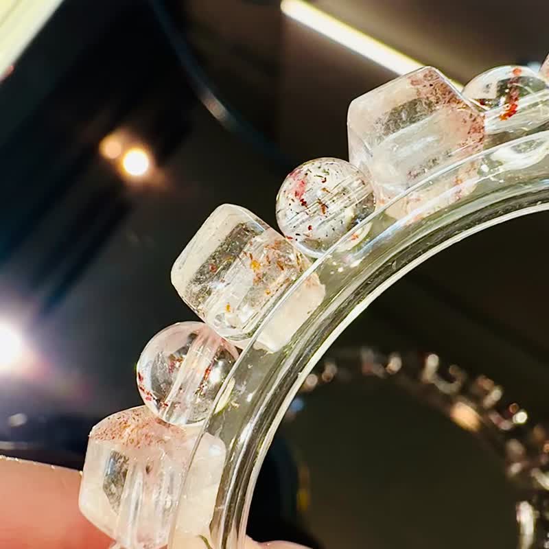 天然方糖方块红超七金草莓6.5mm14.48g三轮骨干强磁场贵人运桃花 - 手链/手环 - 水晶 红色