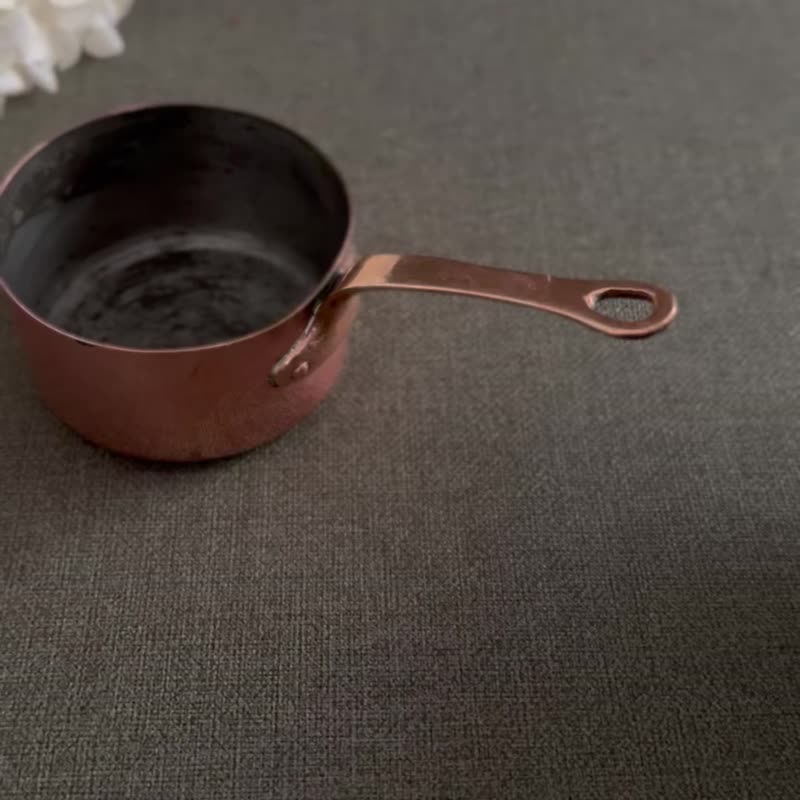 40555-可爱法国古董VILLEDIEU-LES-POÊLES 酱料小红铜锅红铜把手 - 锅具/烤盘 - 铜/黄铜 