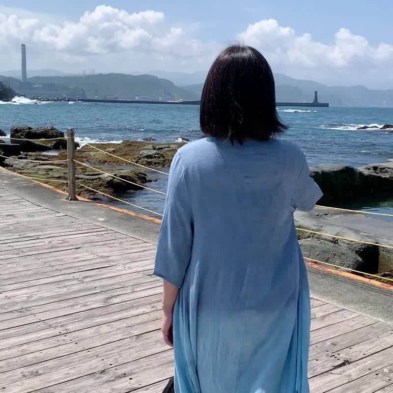 流蓝 手染防晒罩衫/轻薄好携带/春夏秋适用/职人染制 - 女装休闲/机能外套 - 棉 蓝色