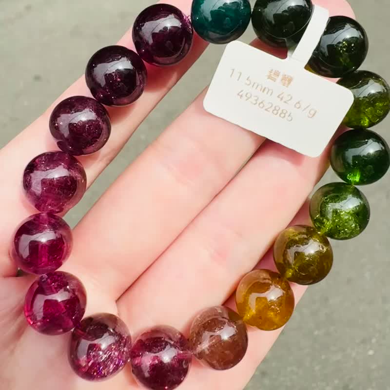 天然浓色大珠碧玺11.5mm42.67g经典色系带蓝碧渐层粉色碧玺 - 手链/手环 - 水晶 多色