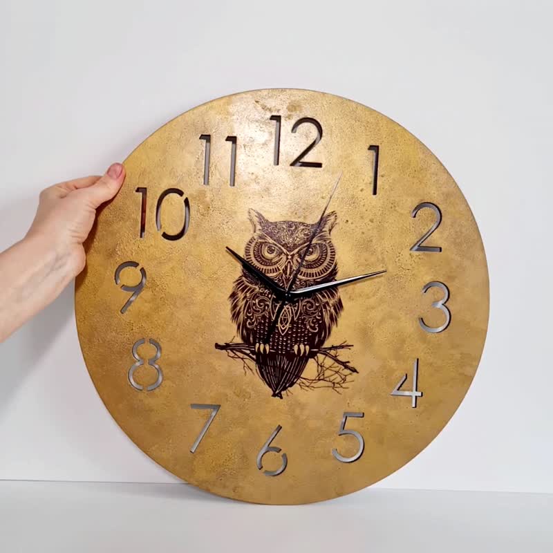 猫头鹰挂钟 40 厘米 手作挂钟 静音挂钟 艺术挂钟 - 时钟/闹钟 - 其他材质 金色