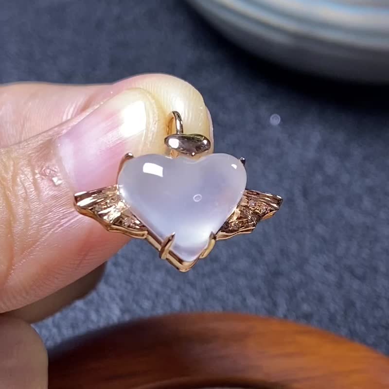 冰种翡翠 天然翡翠 缅甸A玉 颈链 • 18k金天使心翡翠吊坠 - 项链 - 玉石 