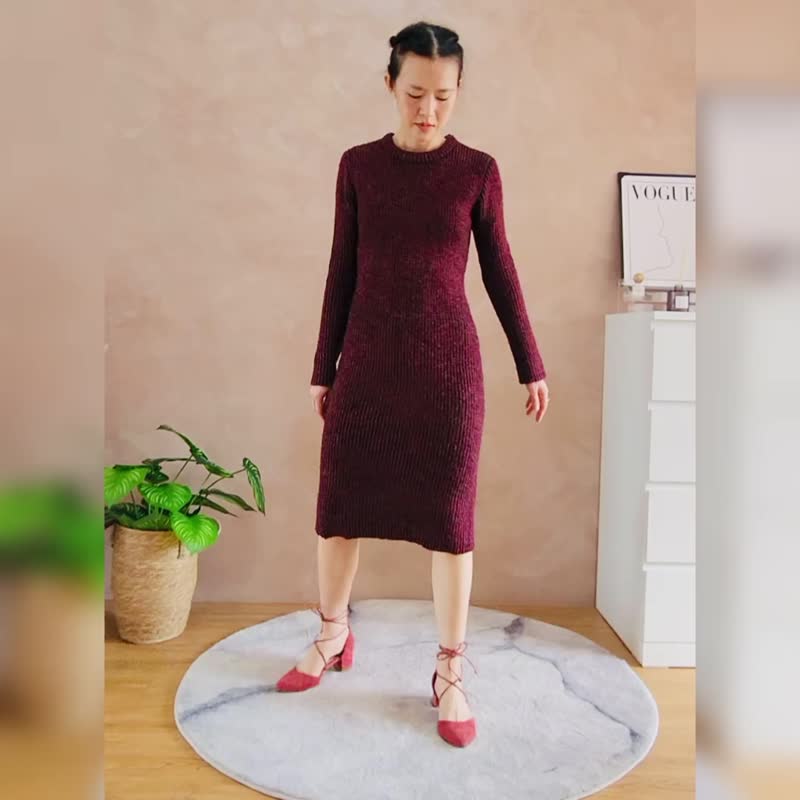 酒红针织连身洋装【日本古董衣】永续是最奢华的精品 - 洋装/连衣裙 - 其他材质 红色