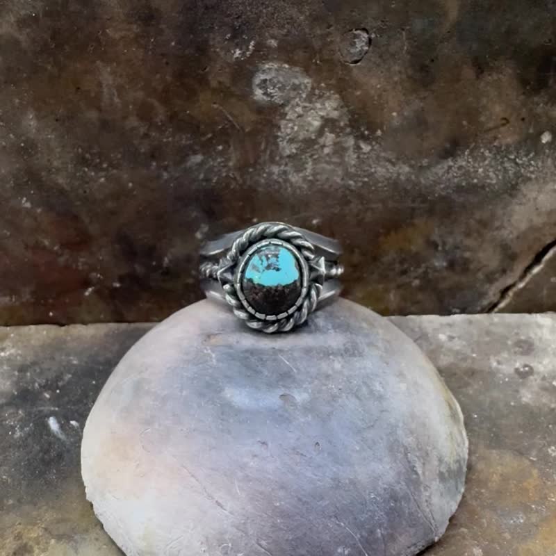 OOZEMETAL 湖北绿松石戒指 925纯银 手工 旧化 饰品 - 戒指 - 银 