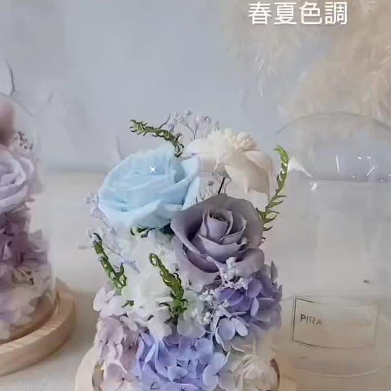 海藏设计│春夏色调。轻透蓝紫永生玫瑰玻璃盅灯罩 小夜灯 - 干燥花/捧花 - 植物．花 紫色