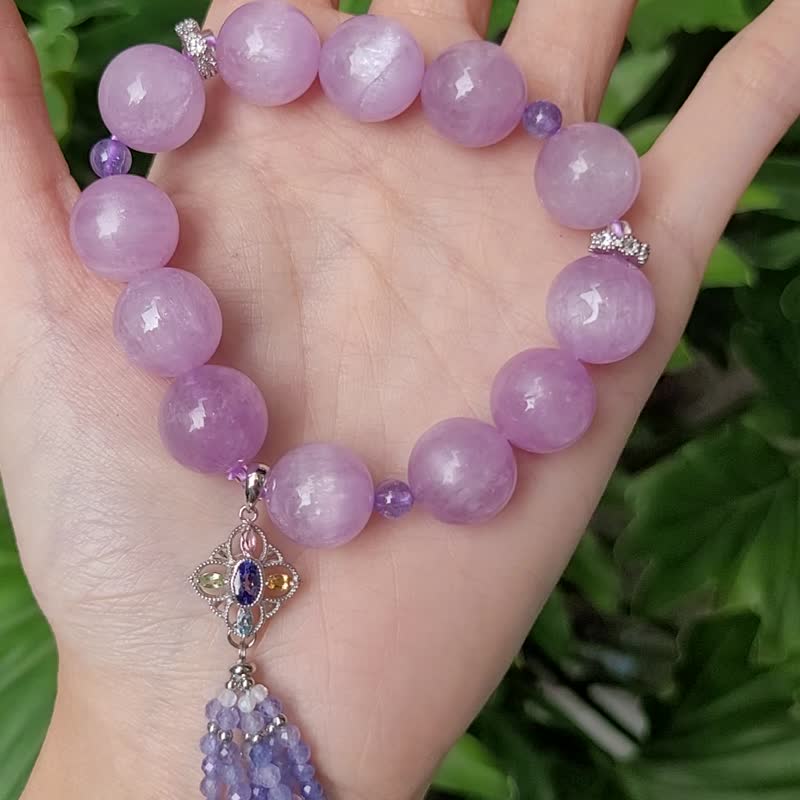 顶级星光猫眼紫锂辉 丹泉石流苏 彩虹碧玺 智慧 手链 单品 礼物 - 手链/手环 - 宝石 粉红色