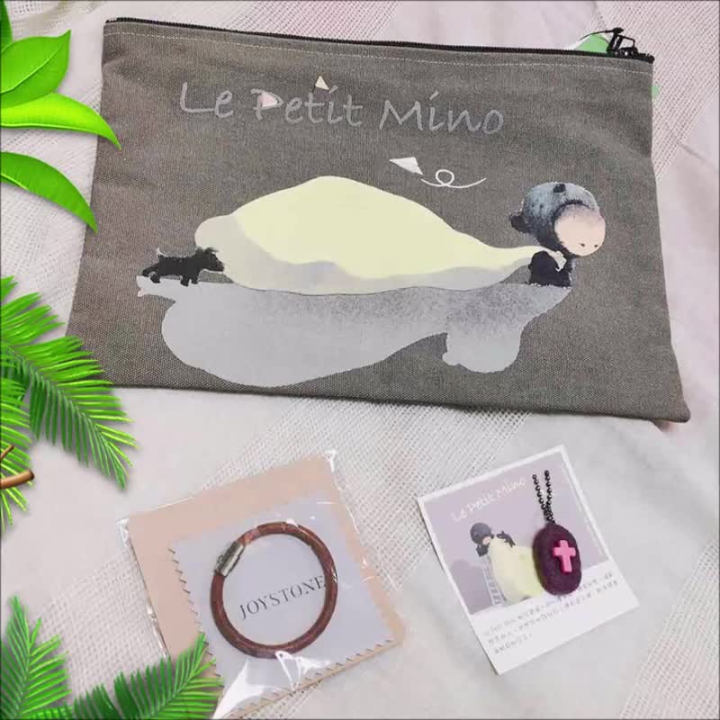 一套穿搭 3 件组插画家拉链袋 x 真皮手链 x 香氛羊毛毡小圆吊饰 随机色 - 手链/手环 - 棉 多色