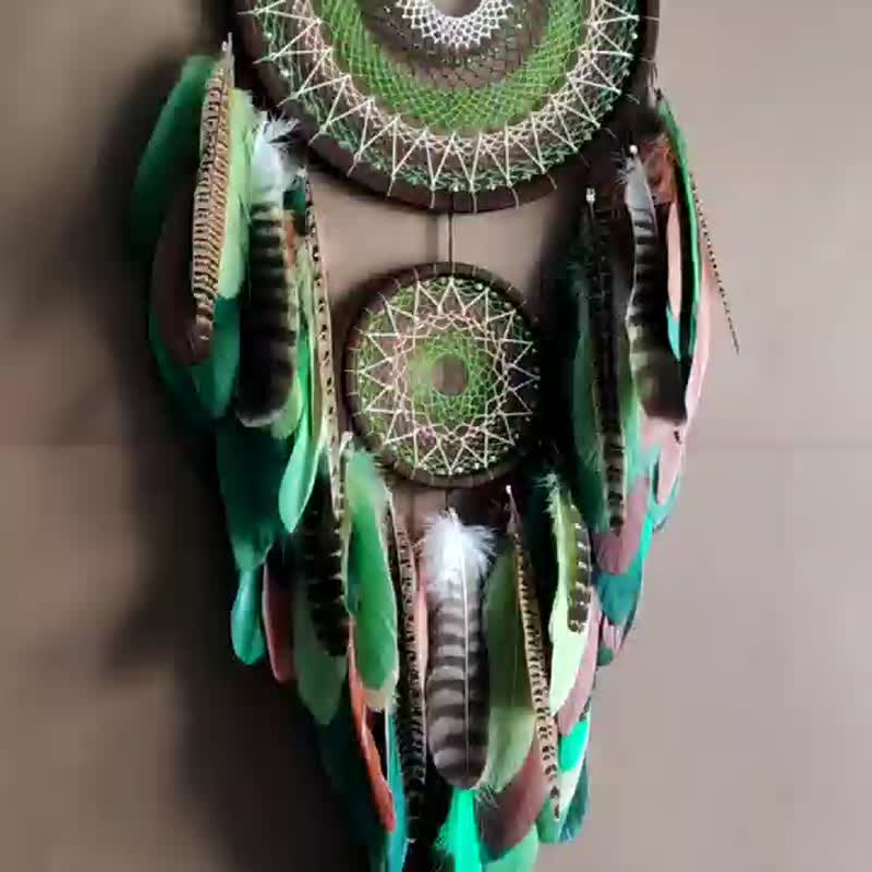Large dream catcher Native American Handmade dreamcatcher green with brown - 墙贴/壁贴 - 绣线 绿色