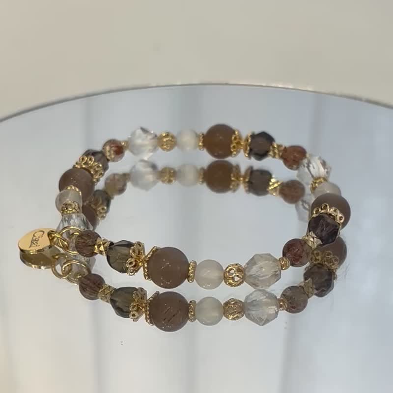 破晓 黑金骨干白水晶茶晶 天然水晶手链 招财开运 - 手链/手环 - 水晶 