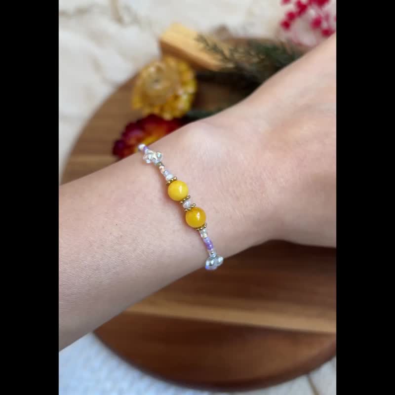 波罗的海 琥珀圆珠 玻璃米珠x天然石 珠珠手链 - 手链/手环 - 半宝石 黄色