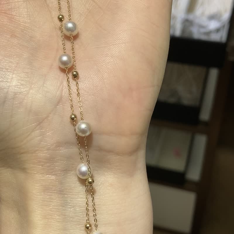 金星满天星18K金Akoya珍珠天然珍珠真珠项链日本珍珠项链圣诞节 - 项链 - 珍珠 金色
