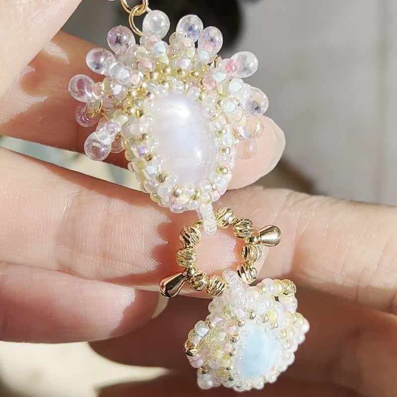 月亮可 拉利玛 可爱 串珠 单边耳环 - 耳环/耳夹 - 水晶 金色