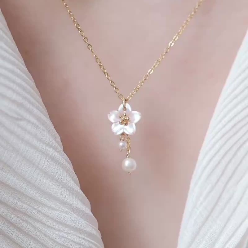 樱之雪 白蝶贝樱花珍珠项链。14kgf - 项链 - 其他金属 粉红色