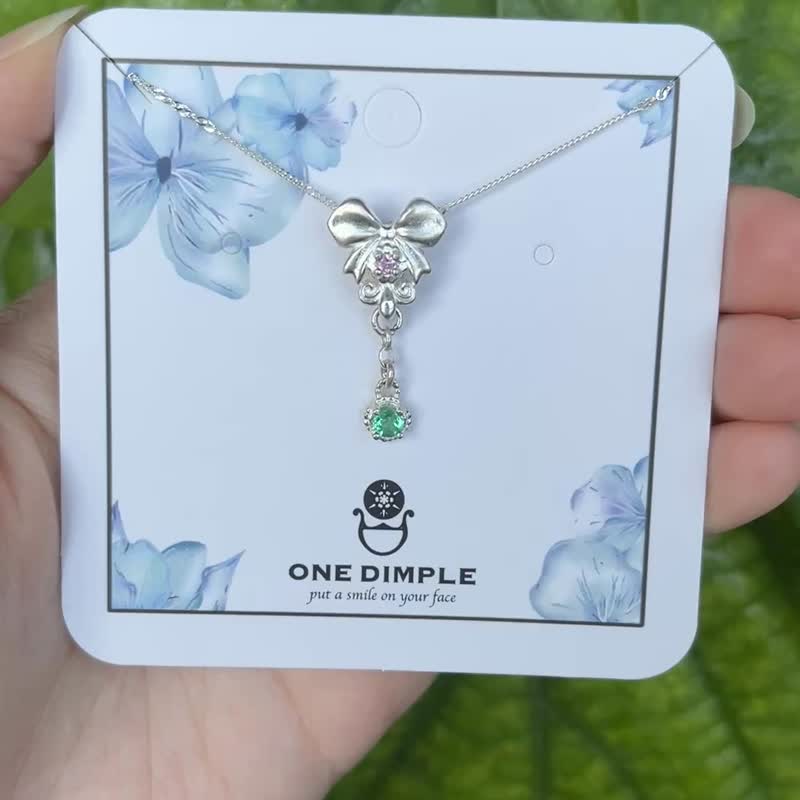 粉绿轻萦 蝴蝶结项链 祖母绿 刚玉 925银 - 项链 - 纯银 银色