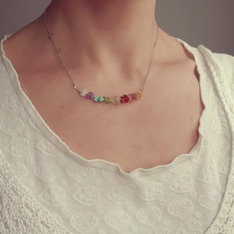 原石项链，925 银，2026 Pantone 色票，云舞者，白玛瑙 - 项链 - 水晶 多色