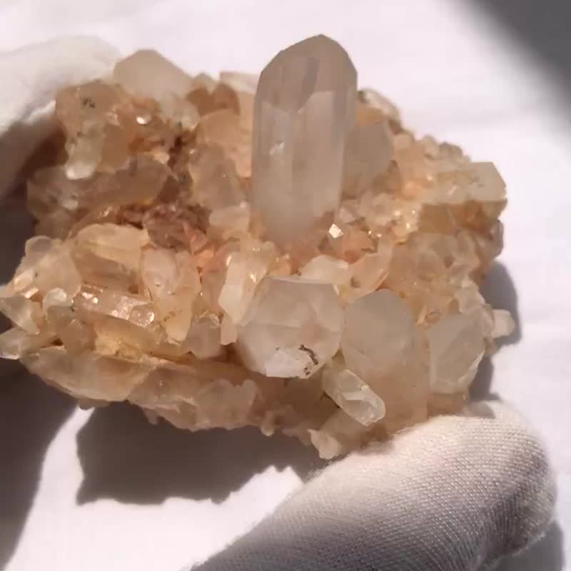 马达加斯加 白水晶簇 透亮 橘粉红色 水晶原矿 天然原石  水晶 - 摆饰 - 水晶 粉红色