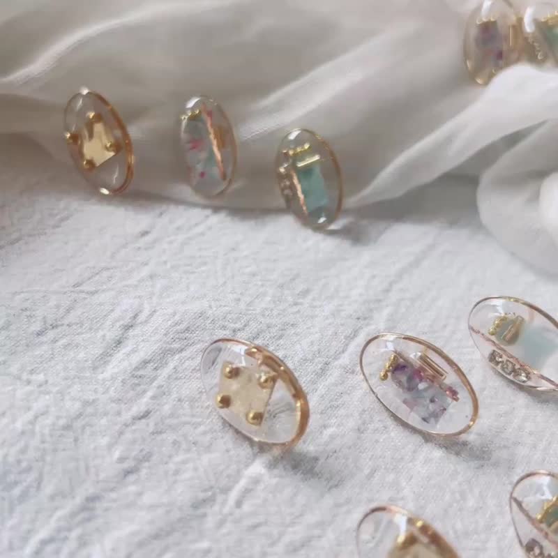 清透日和 uv胶 手工饰品 抗过敏 - 耳环/耳夹 - 树脂 银色