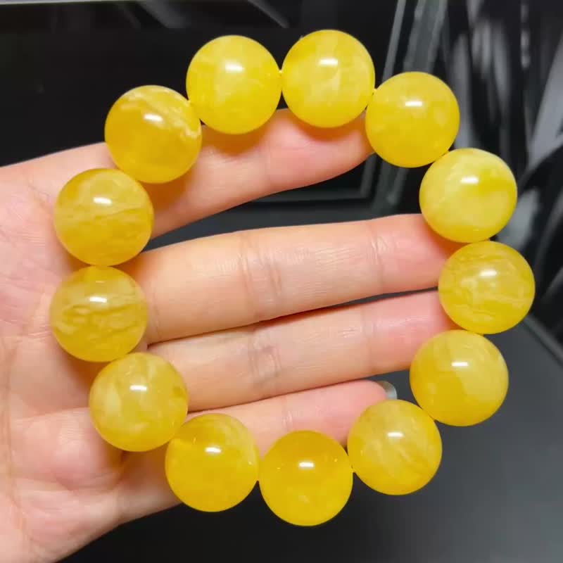 天然波罗的海蜜蜡圆珠手串   原矿无优化 俄料鸡油黄飘白花 - 手链/手环 - 水晶 