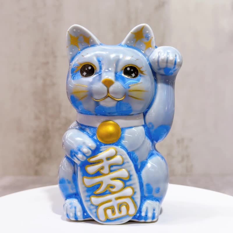 【富贵灵猫】日本清水烧招财猫 | 花结晶 青 千万両 左 - 摆饰 - 瓷 蓝色