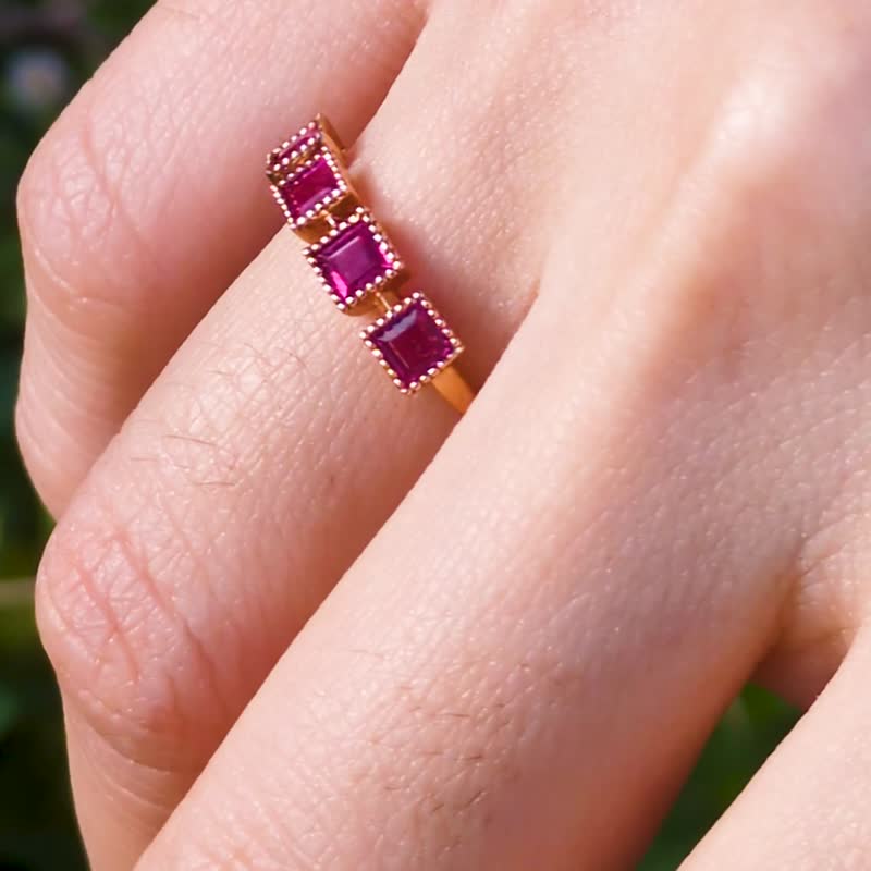 18K玫瑰金红宝戒 - 戒指 - 宝石 红色