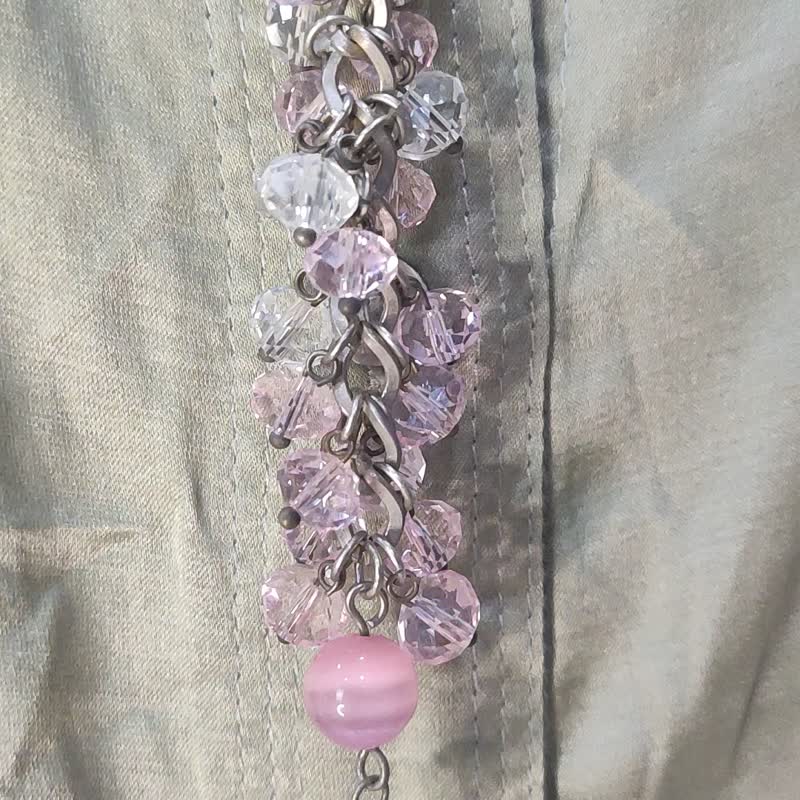 小众设计师品牌 Y字体水晶琉璃项链 长链 样品特价出清 - 长链 - 宝石 粉红色