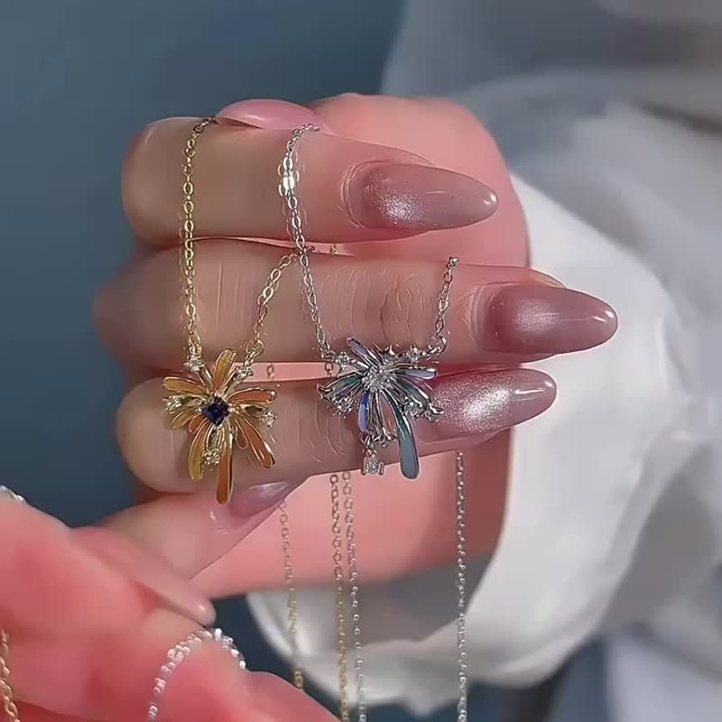 【925纯银】浪漫烟花项链女轻奢高级感花朵锁骨链 - 项链 - 银 