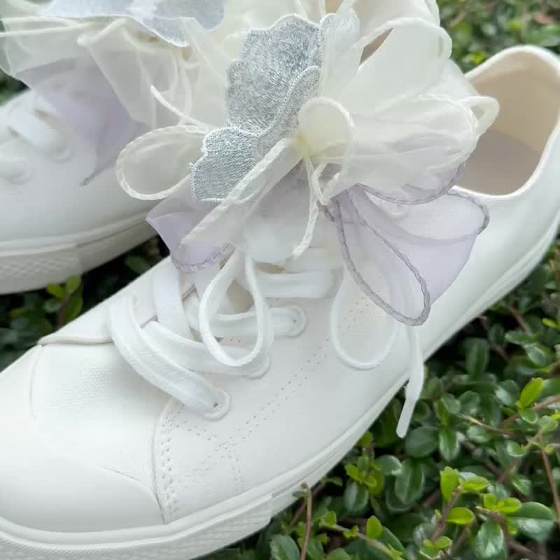 灰色 米白 花型 鞋花 鞋扣 装饰 蝴蝶 丝带 一对 - 吊饰 - 丝．绢 灰色