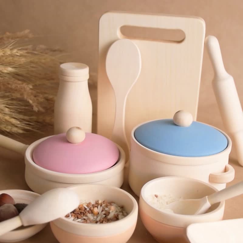 木制玩具厨房玩具配件木制餐具组幼儿礼物 - 玩具/玩偶 - 木头 卡其色