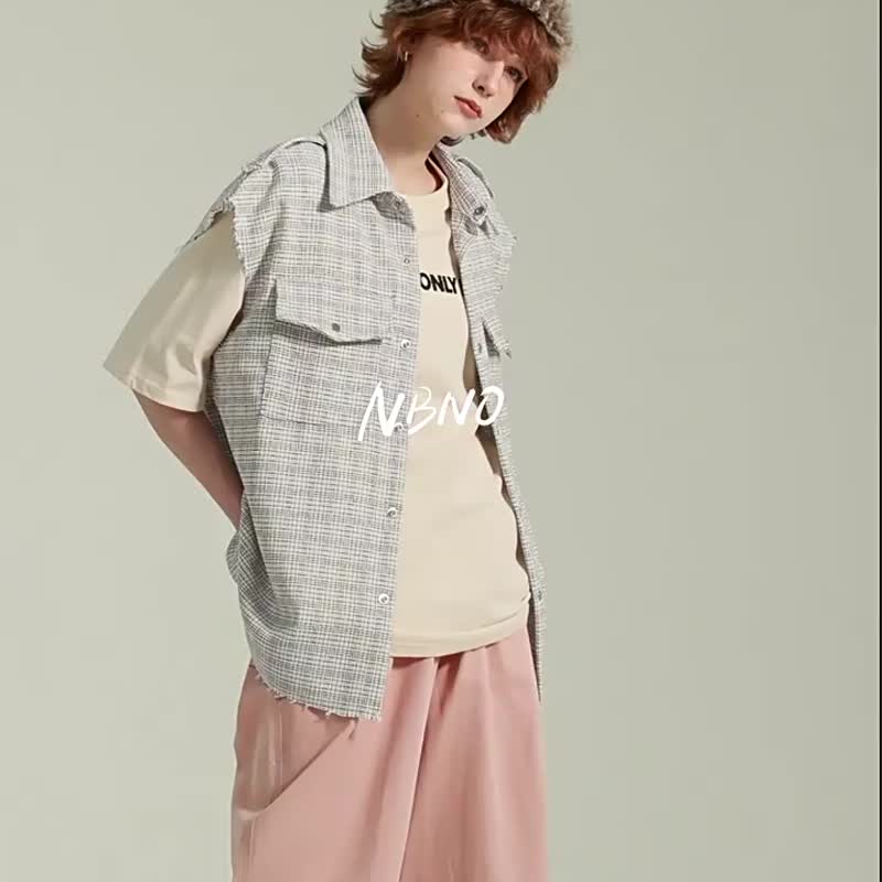 小香风马甲 男女毛边无袖上衣 格子外套 - 女装上衣 - 棉 
