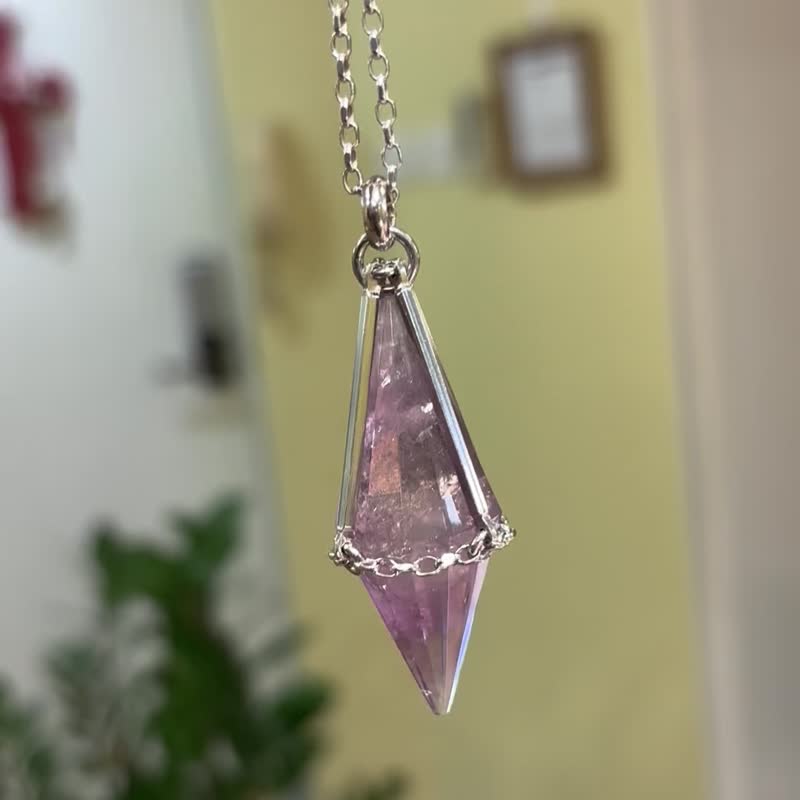 紫水晶 水晶 灵摆项链 纯银 水晶颈链 情人节礼物 女友礼物 - 项链 - 半宝石 紫色