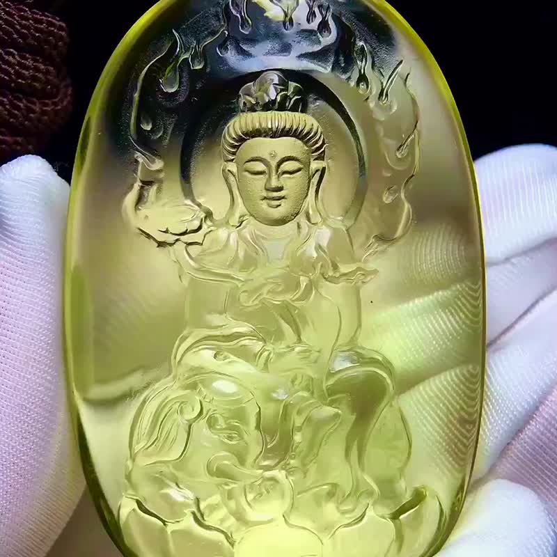 极品天然竹叶青黄水晶普贤菩萨守护神平安牌 十二生肖八大守护神 - 手链/手环 - 水晶 