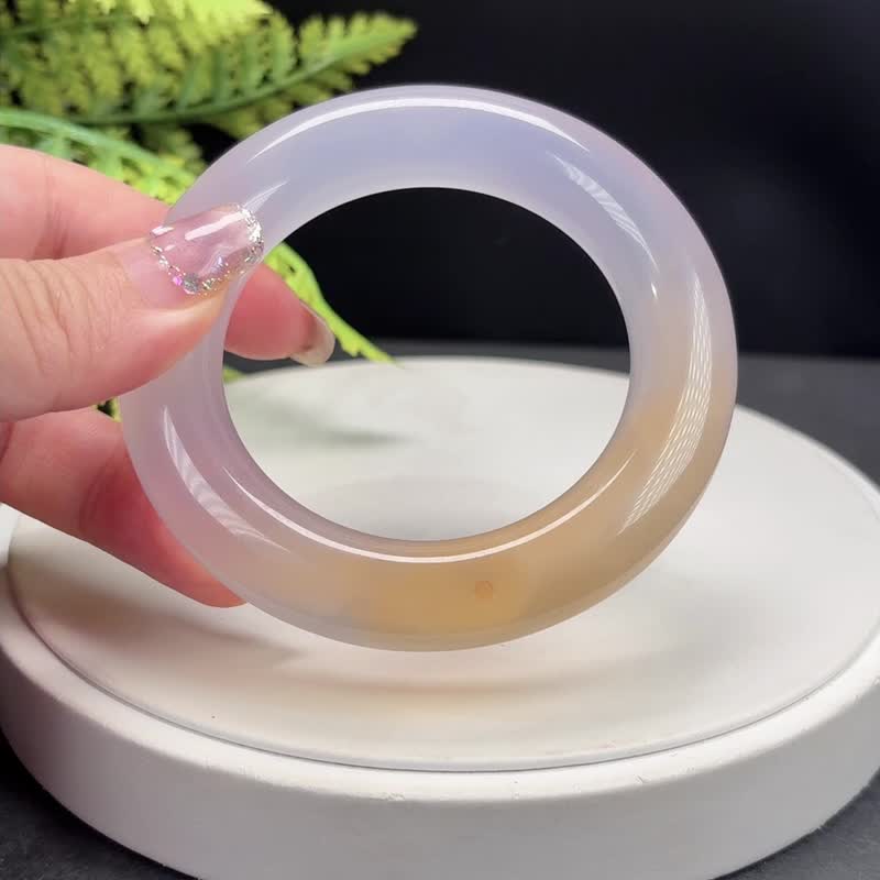 渐变浅橘紫 玛瑙手镯 55MM 高冰净体起光双色胖圆条 内心平稳冷静 - 手链/手环 - 半宝石 